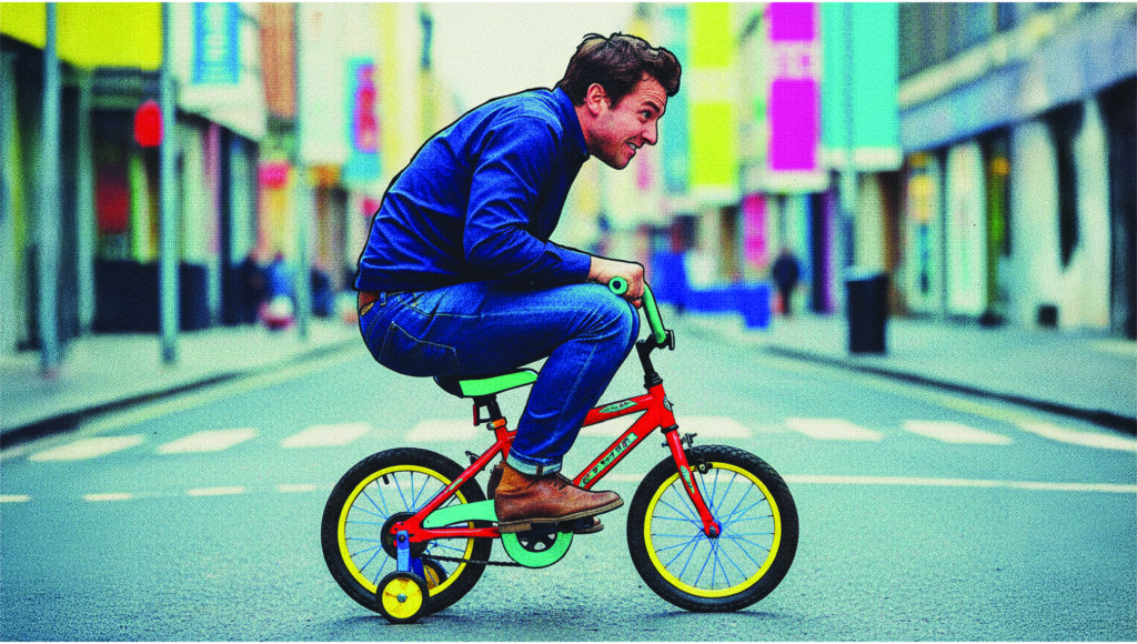 Man Riding a kids bike | 5 Signs Your Business Has Outgrown Its DIY Logo