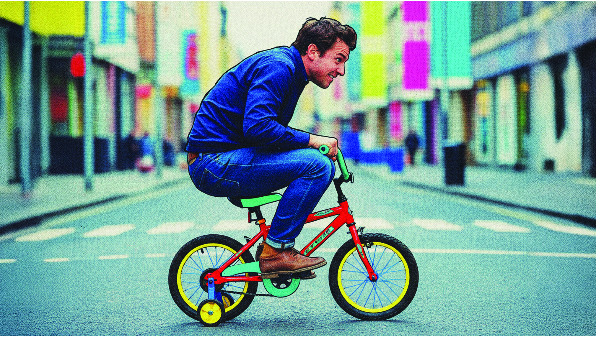 Man Riding a kids bike | 5 Signs Your Business Has Outgrown Its DIY Logo